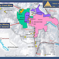 Eskay Mining Corp. Holdings illustrated in green, Seabridge Gold is blue and Pretium is in pink - with location position in BC